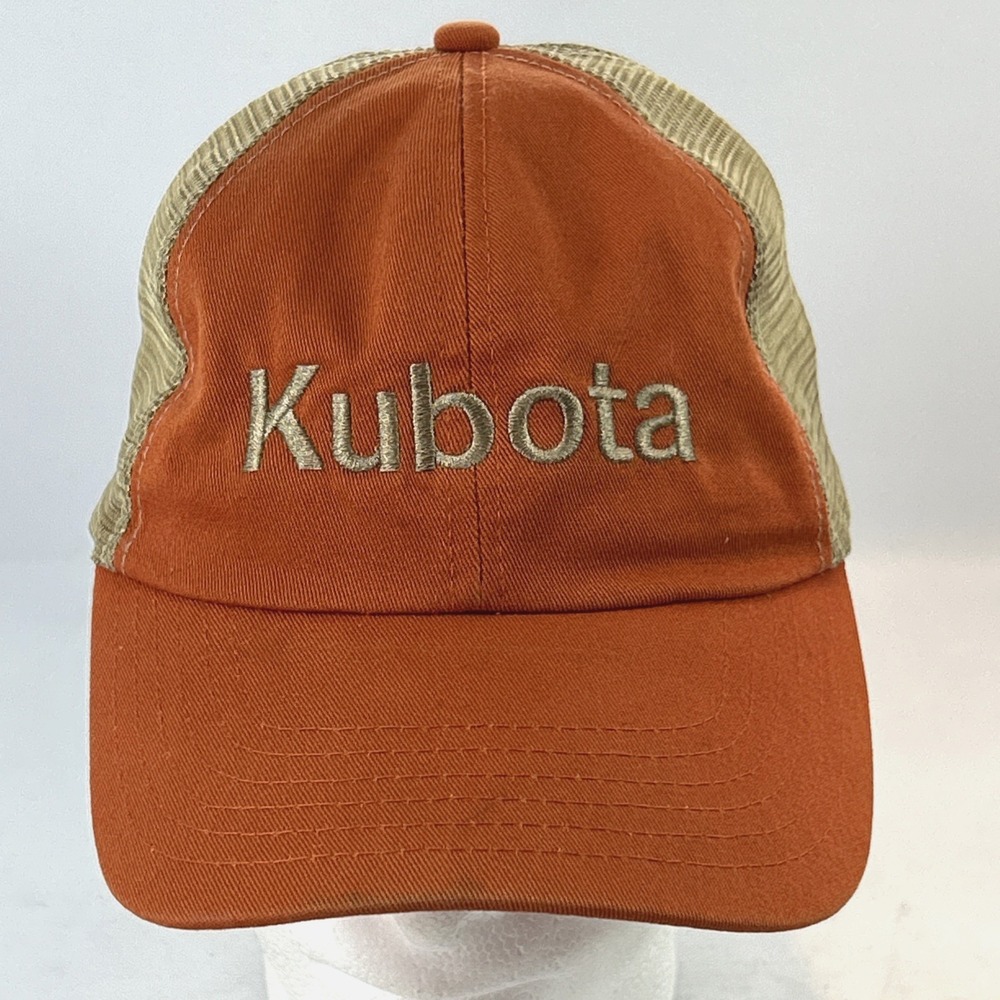 Kubota Yard Equipment Cap Hat Strap Back K-Products Orange & Gold Mesh Trucker